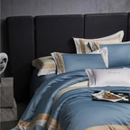 Luxor Blue Stripe Border Egyptian Cotton Bedding Set
