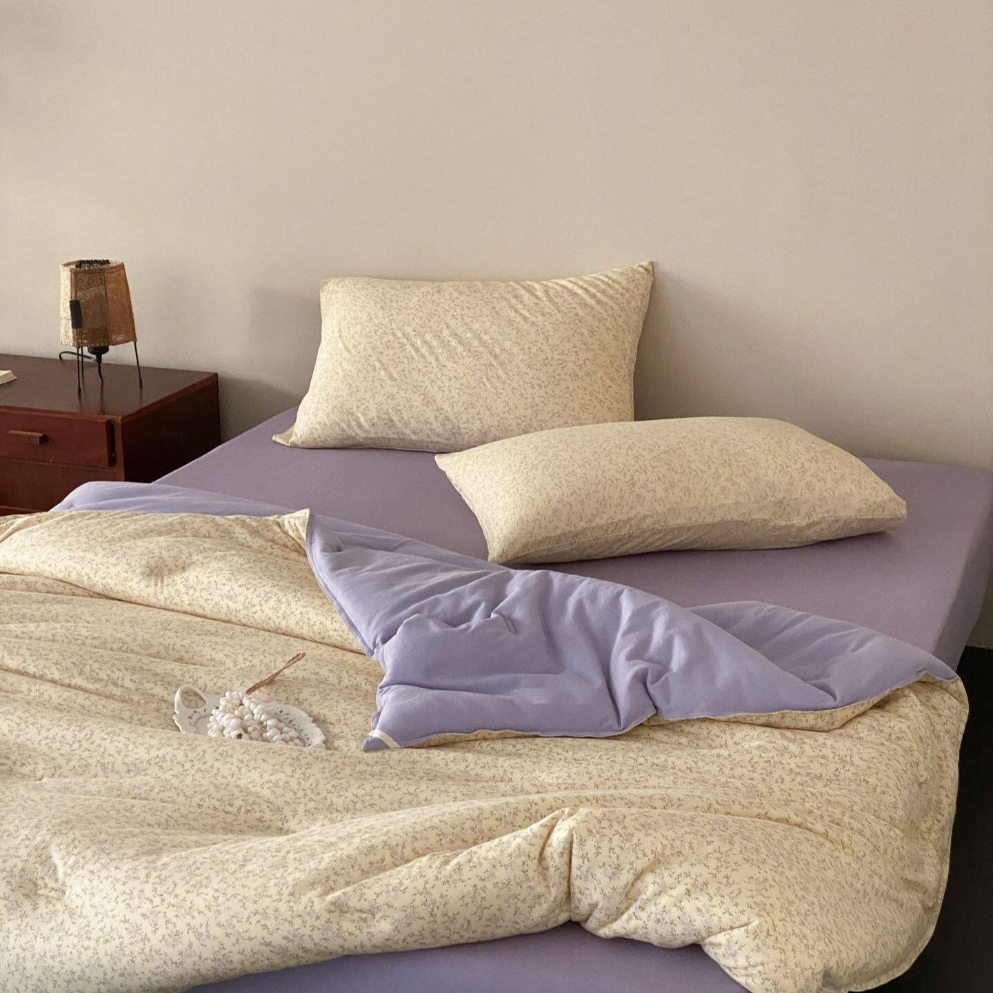 Cream Lavender Summer Quilted Blanket