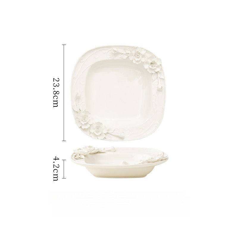 Beauty Rose Embossed Square Plate