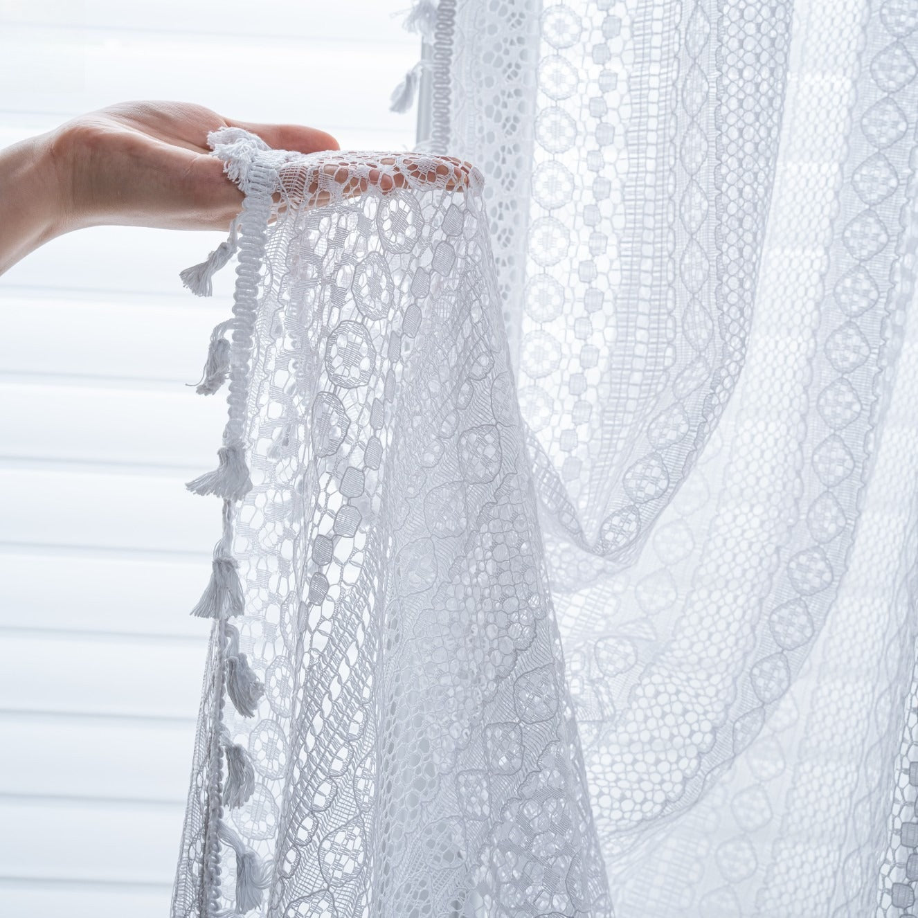 Soft Glow Lace & Fringe Curtain