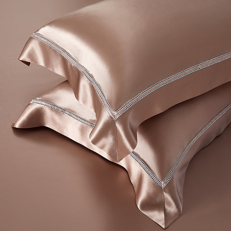 Solenne Cameo Rose Openwork Trim Luxury Pure Mulberry Silk Bedding Set