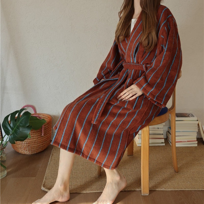 Nostalgic Soft Striped Bathrobe