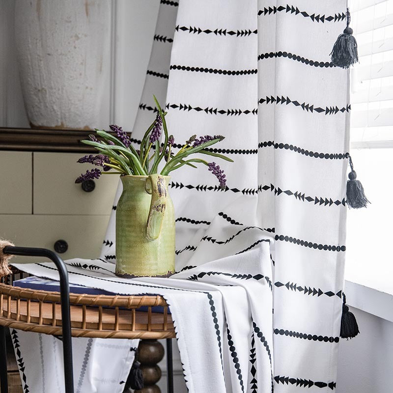 Boho Style Black and White Curtain