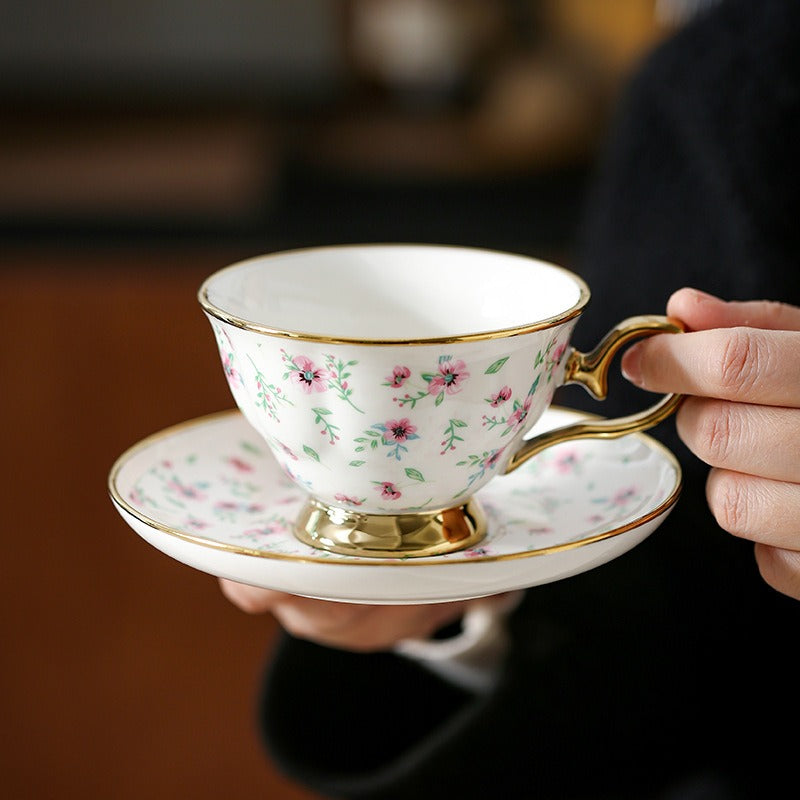Gilded Pink Vine Teacup Set