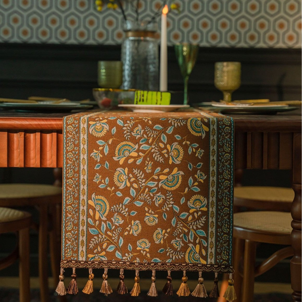 Vintage Bloom Tassel Table Runner
