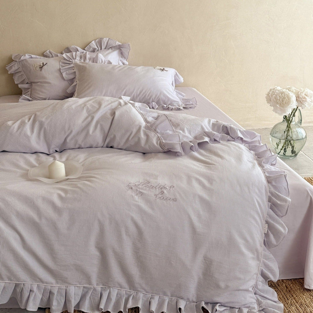 Lavender Ruffle Stripe Bedding Set