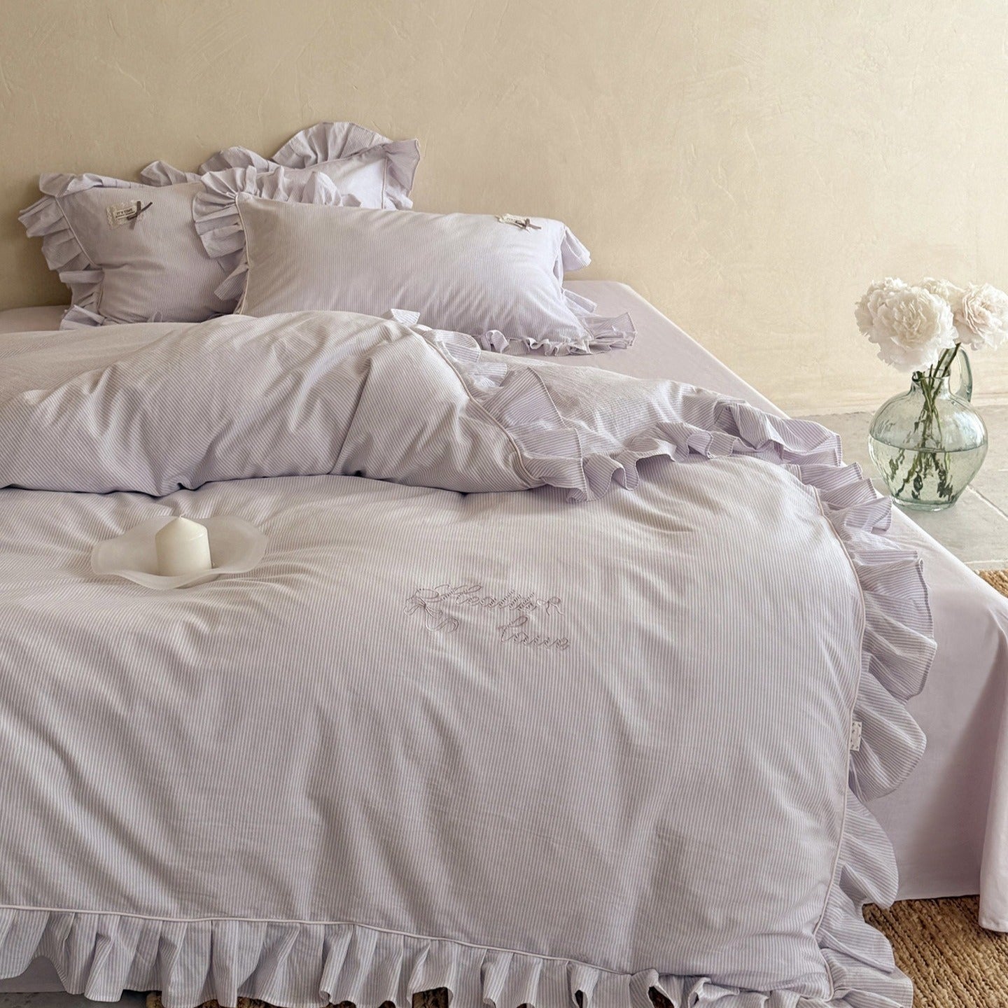 Lavender Ruffle Stripe Bedding Set - FINAL SALE