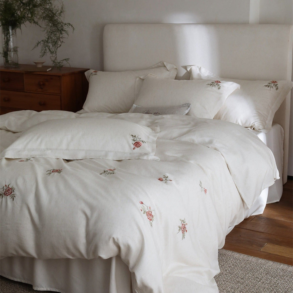 Minimal Rose Embroidery Bedding Set