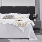 Lagertha Gold Hotel Embroidered Border Egyptian Cotton Bedding Set