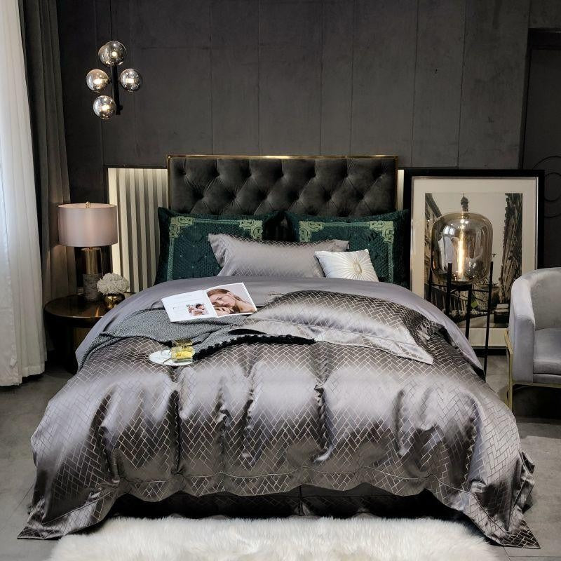 Talia Grey Egyptian Cotton Satin Bedding Set