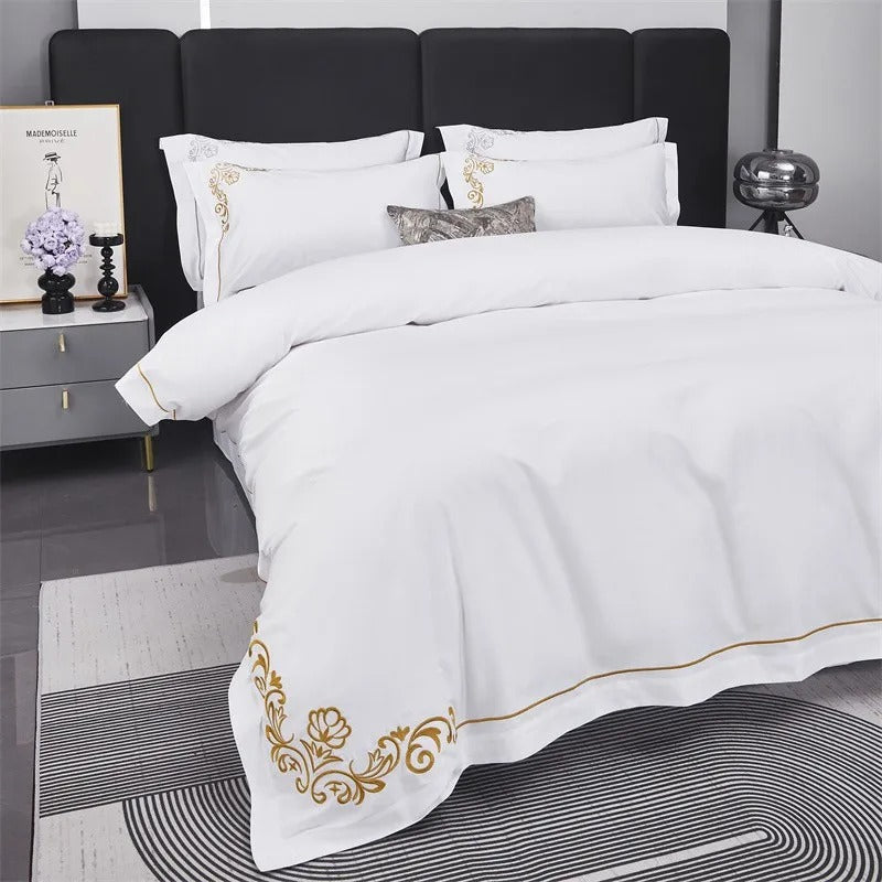 Lagertha Gold Hotel Embroidered Border Egyptian Cotton Bedding Set