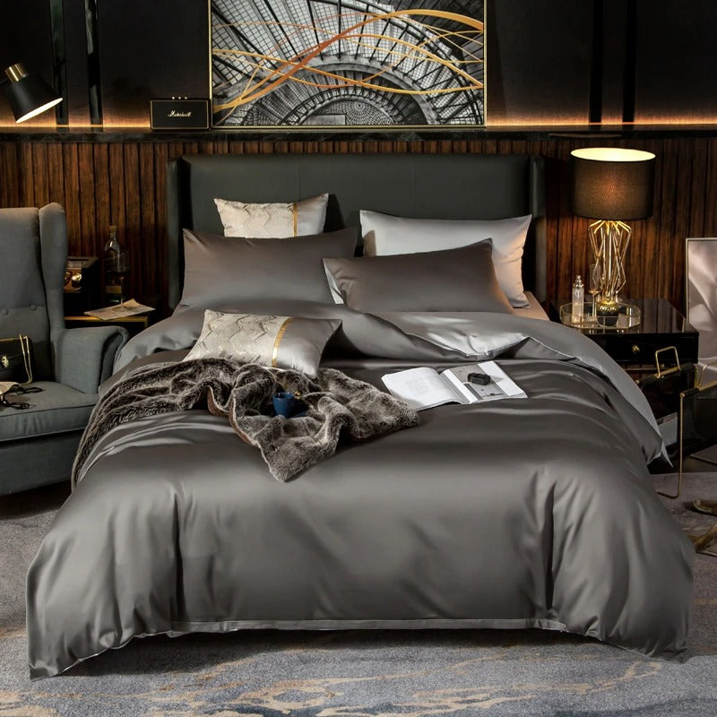 Shemir Grey Silver Reversible Egyptian Cotton Bedding Set