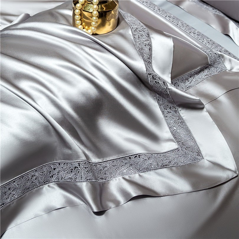 Willa Silver Modern Egyptian Cotton Satin Bedding Set