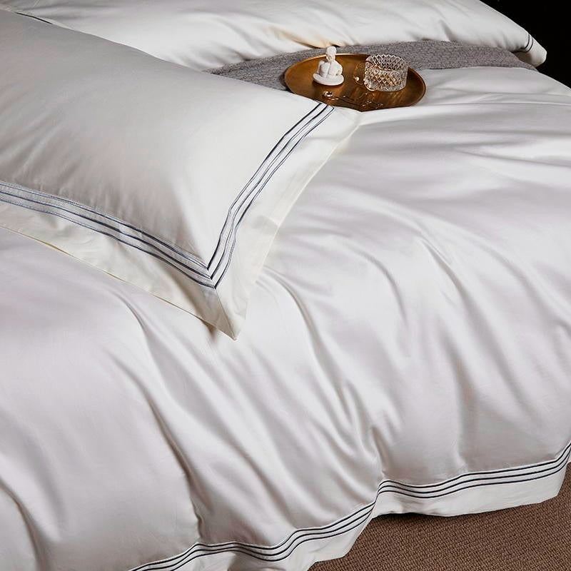 Leila White Embroidered Edge Egyptian Cotton Bedding Set