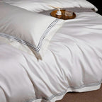 Leila White Embroidered Edge Egyptian Cotton Bedding Set