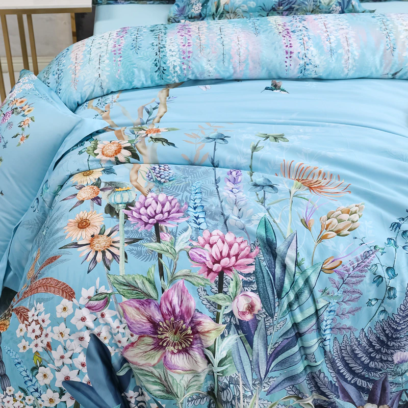 Gianna Sky Blue Botanical Ultra Soft Egyptian Cotton Bedding Set
