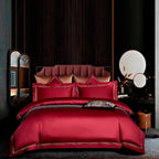 Leila Red Embroidered Edge Egyptian Cotton Bedding Set