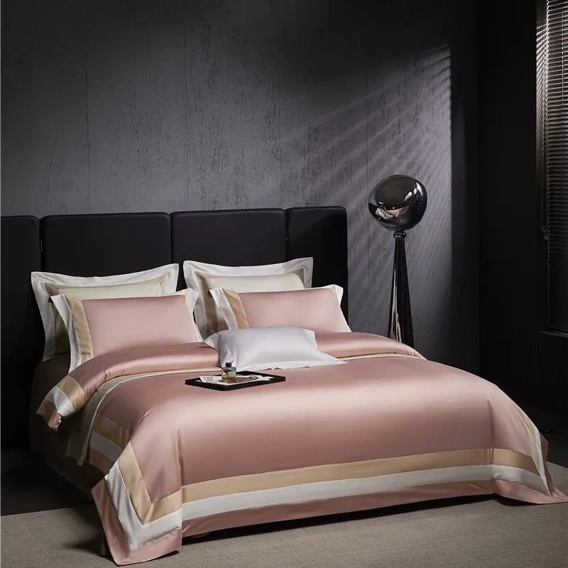 Luxor Pink Stripe Border Egyptian Cotton Bedding Set