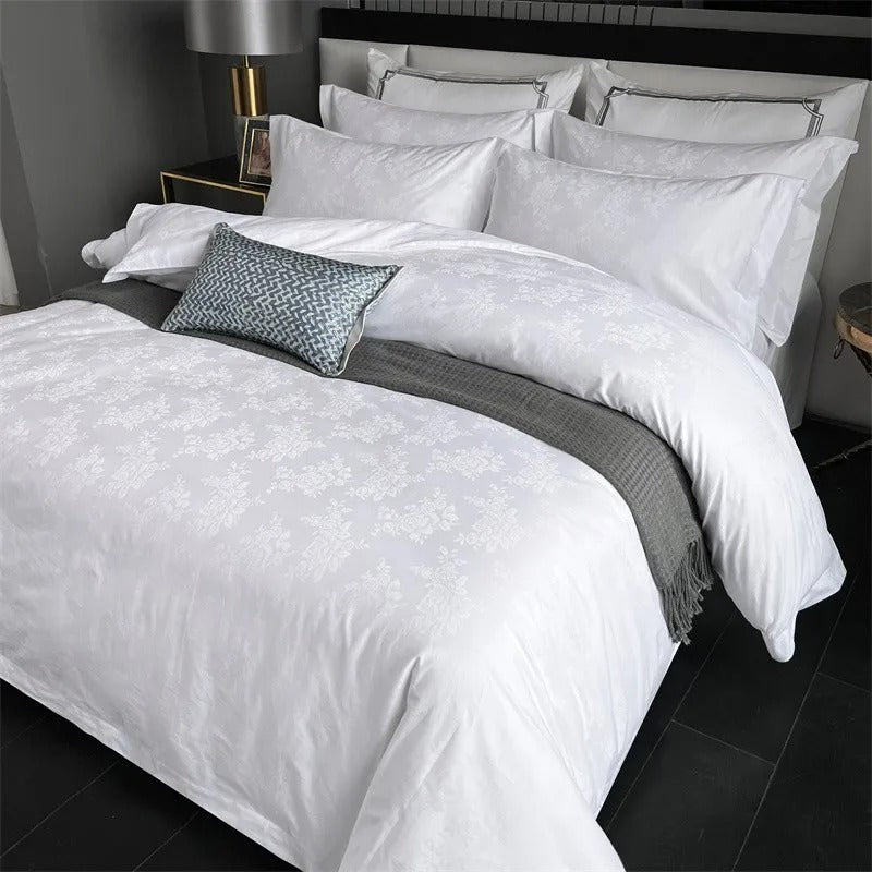 Ulla White Jacquard Egyptian Cotton Bedding Set