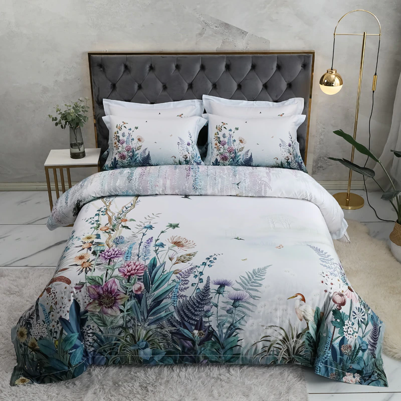 Gianna Light Gray Botanical Ultra Soft Egyptian Cotton Bedding Set