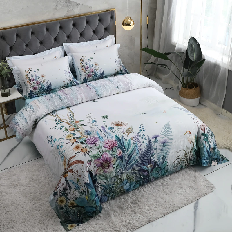Gianna Light Gray Botanical Ultra Soft Egyptian Cotton Bedding Set