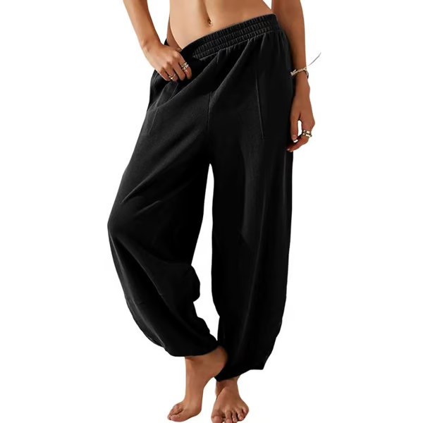 Womens Baggy Wide Leg Pants Casual Elastic Waisted Palazzo Harem Pants with Pockets