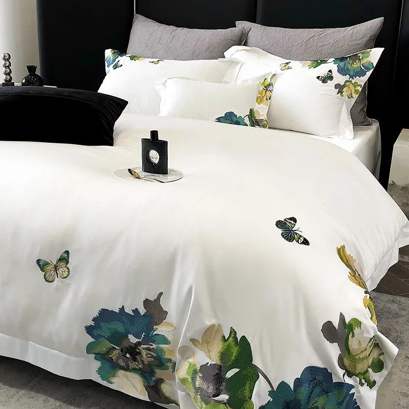 Adonis Floral Embroidered Egyptian Cotton Bedding Set