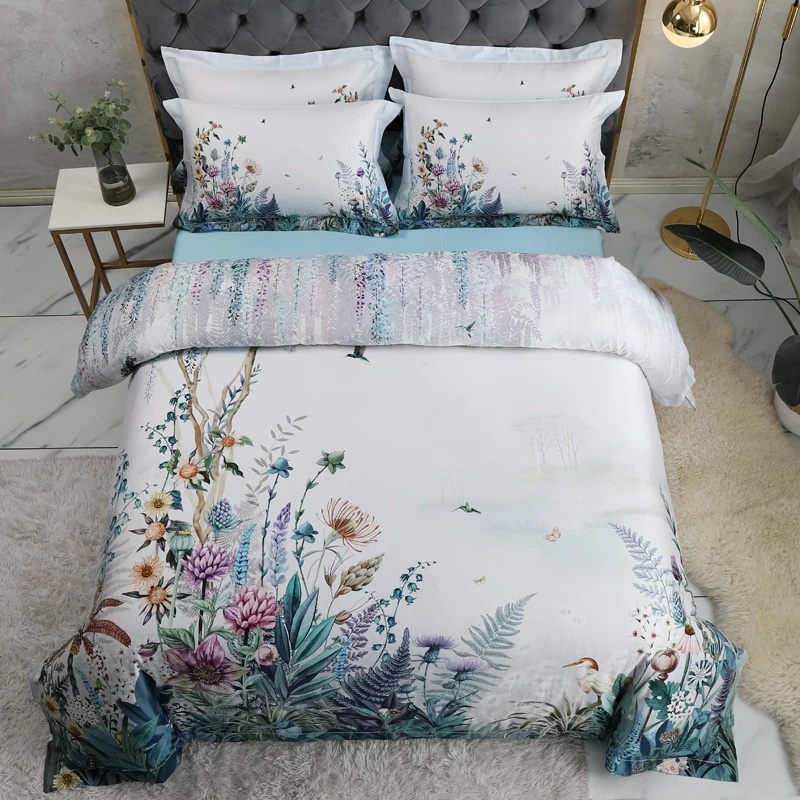 Gianna Light Gray Botanical Ultra Soft Egyptian Cotton Bedding Set