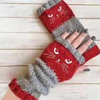 🎅2025 Christmas Hot Sale🔥Women's Knitted Fingerless Gloves with Cute Cat Embroidery