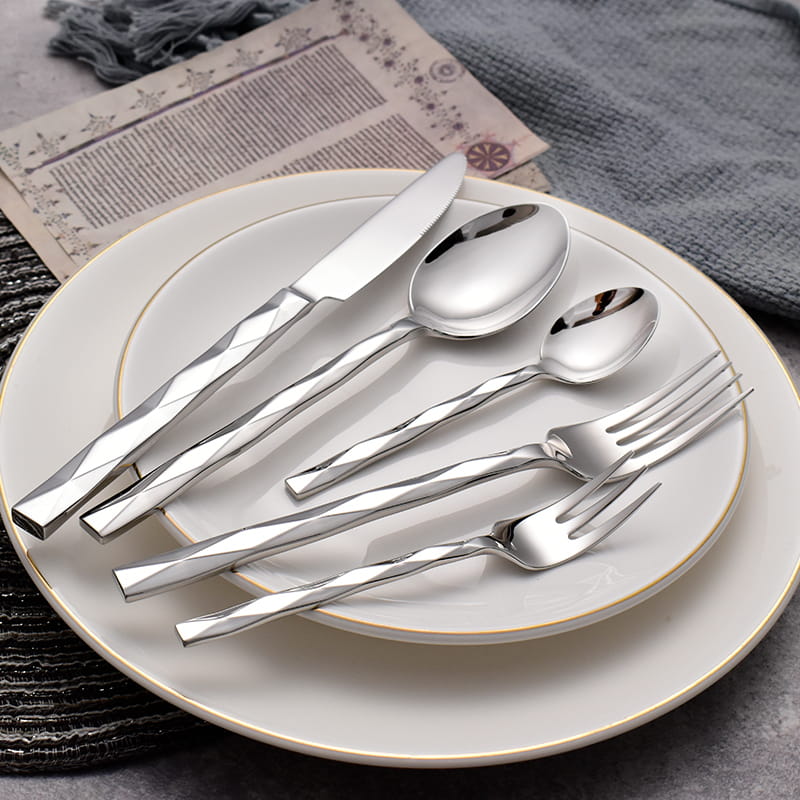 Svelte Silver Faceted Luxury Stainless Steel Cutlery Set