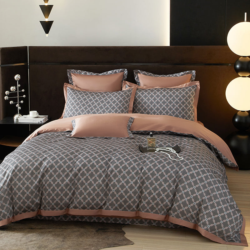 Roselle Lattice Printed Luxury Egyptian Cotton Bedding Set