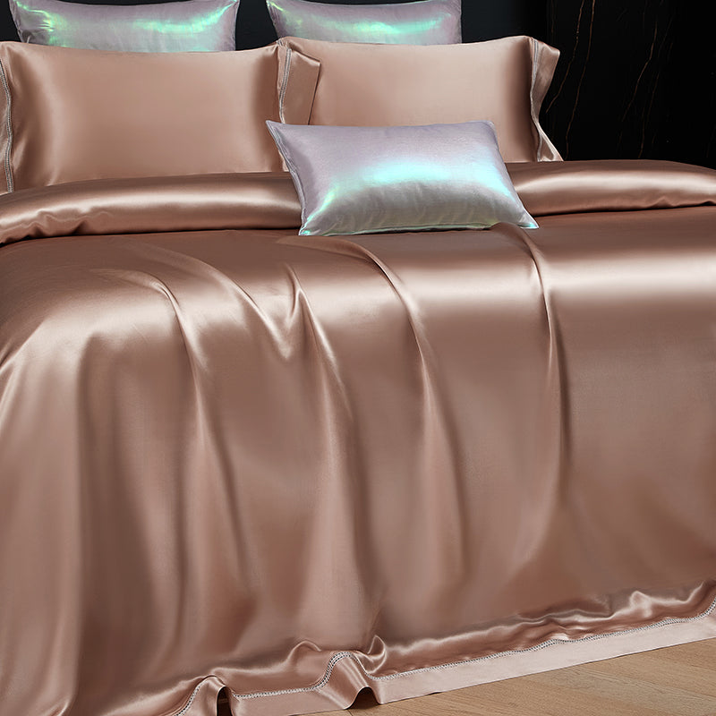 Solenne Cameo Rose Openwork Trim Luxury Pure Mulberry Silk Bedding Set