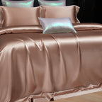 Solenne Cameo Rose Openwork Trim Luxury Pure Mulberry Silk Bedding Set