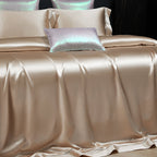 Solenne Opaline Gold Openwork Trim Luxury Pure Mulberry Silk Bedding Set