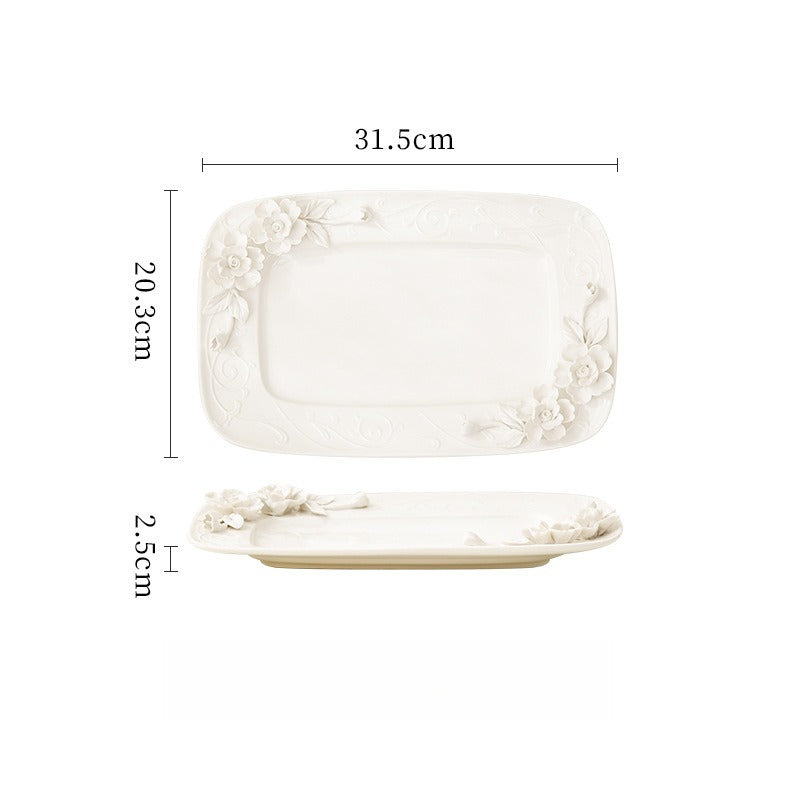 Beauty Rose Embossed Square Plate