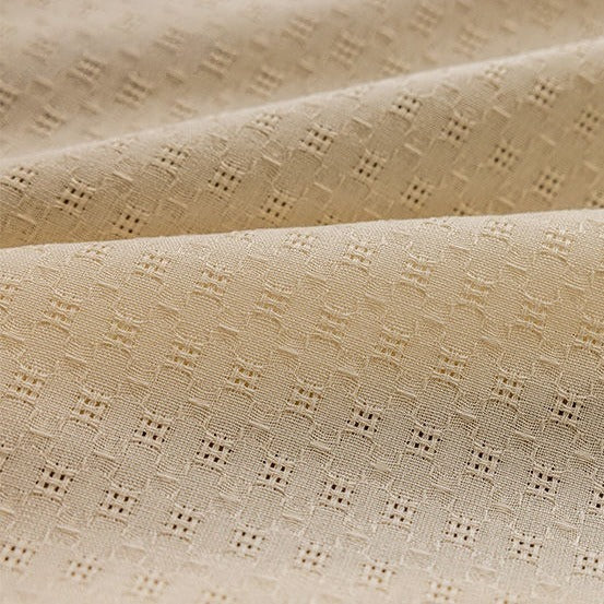 Creamy Grid Tassel Curtain