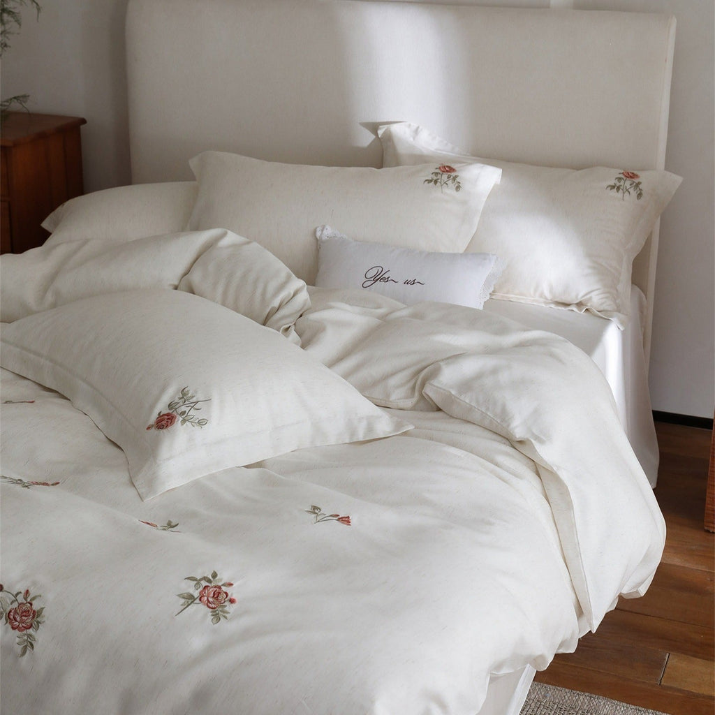 Minimal Rose Embroidery Bedding Set