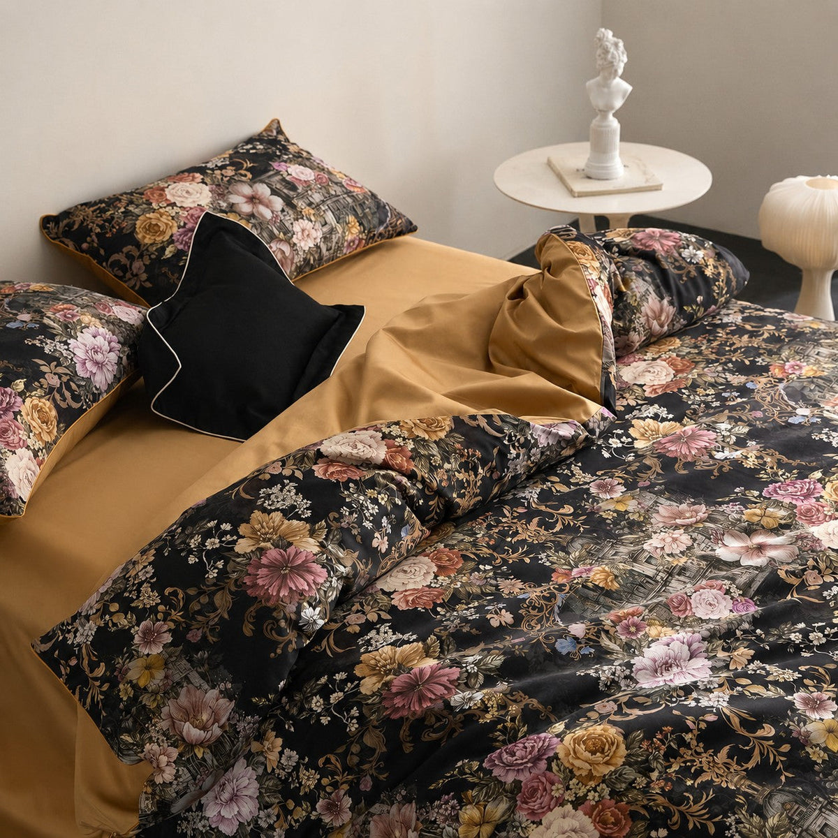 Cyria Midnight Garden Floral Egyptian Cotton Bedding Set
