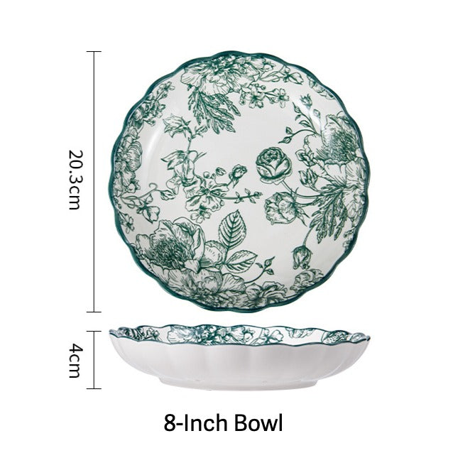 Vintage Green Flora Ceramic Dinnerware Set