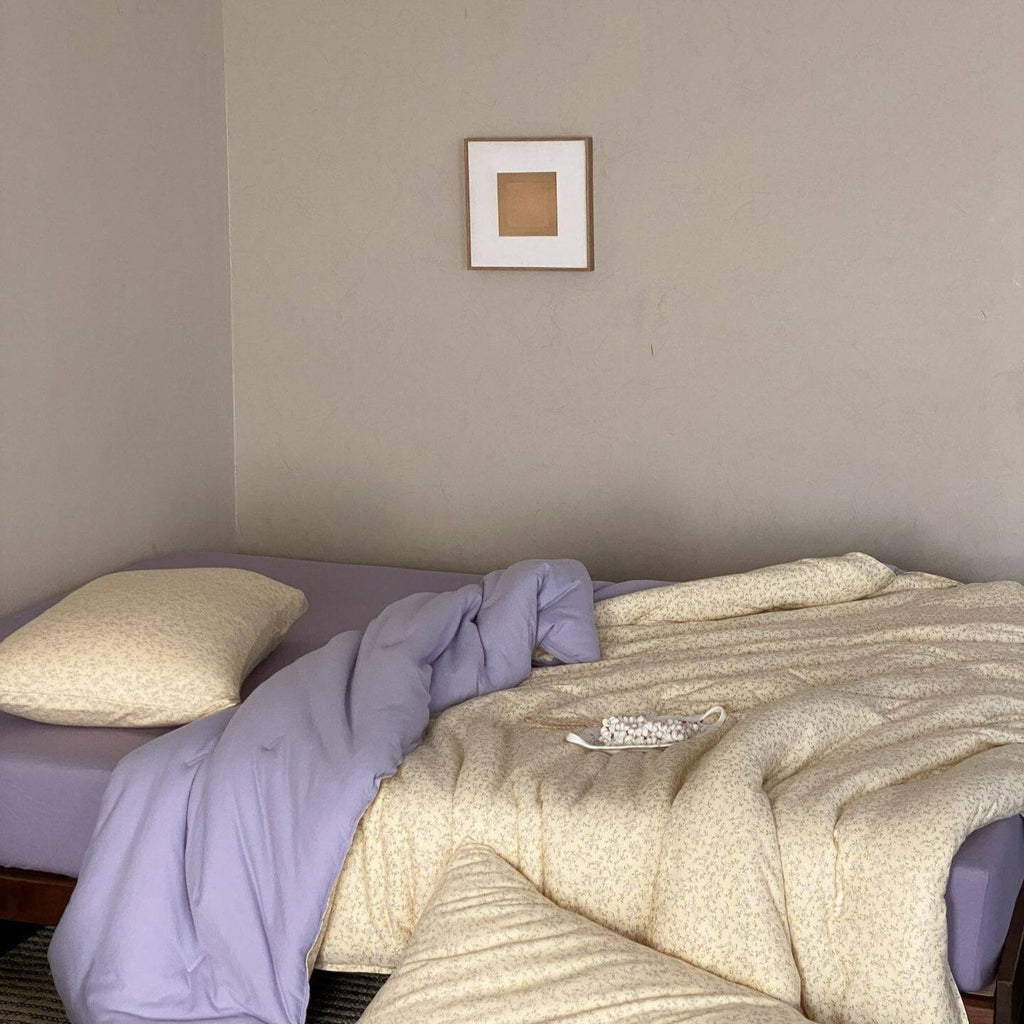 Cream Lavender Summer Quilted Blanket