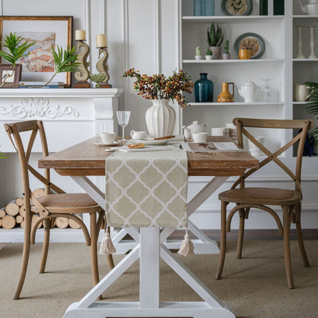 Soft Sage Rhombus Tassel Runner