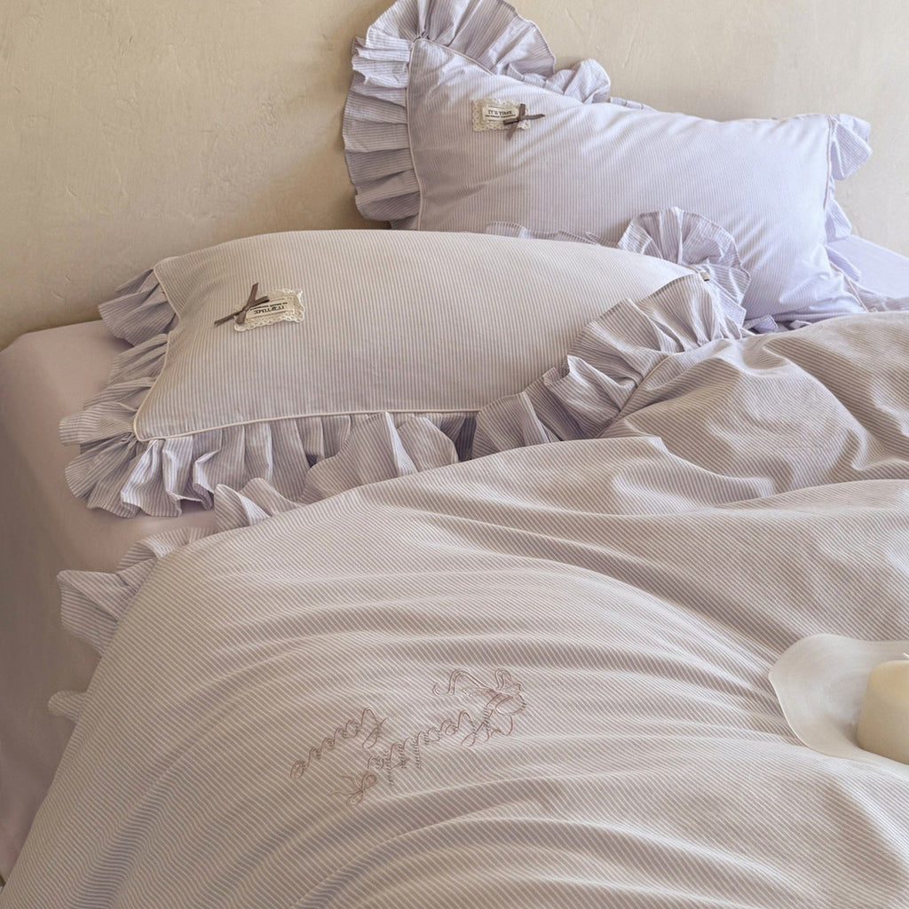 Lavender Ruffle Stripe Bedding Set
