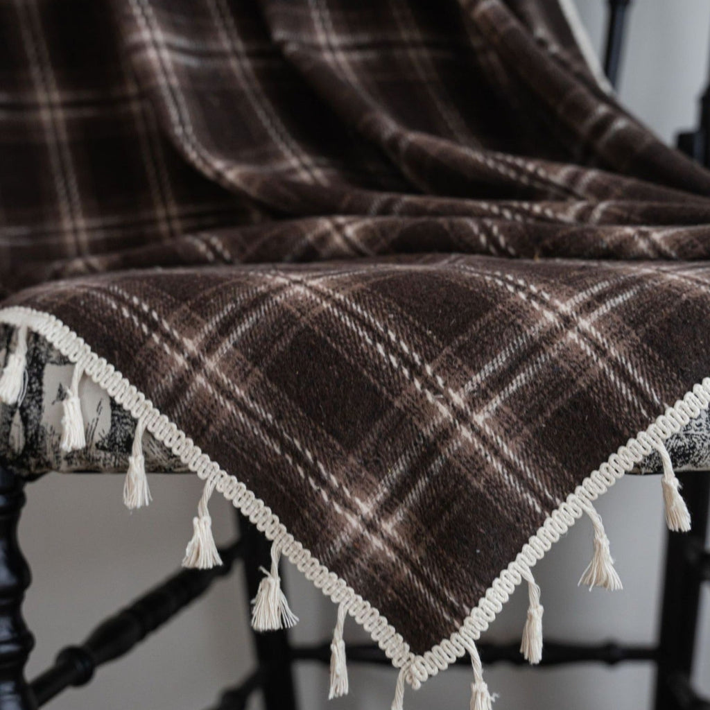 Chocolate Plaid Tassel Curtain