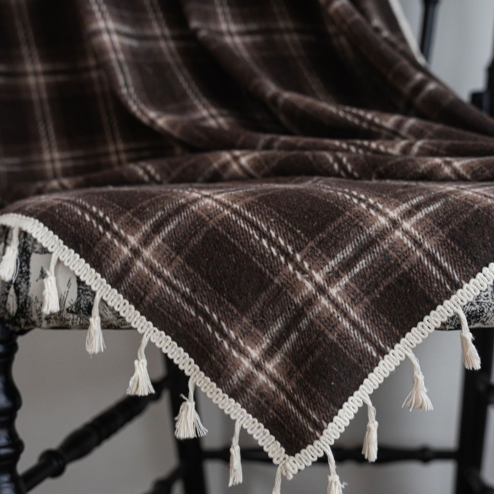 Chocolate Plaid Tassel Curtain