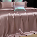 Solenne Magnolia Pink Openwork Trim Luxury Pure Mulberry Silk Bedding Set