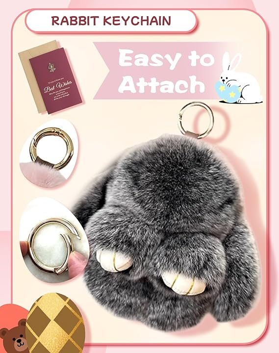 🐰 🎁 Easter Keychain With Tin Box - Bunny Lucky Keychains, Handmade Soft Bunny Keychain