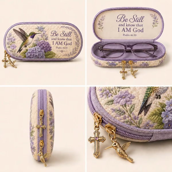 💜Be Still Hummingbird Quilted Glasses Case