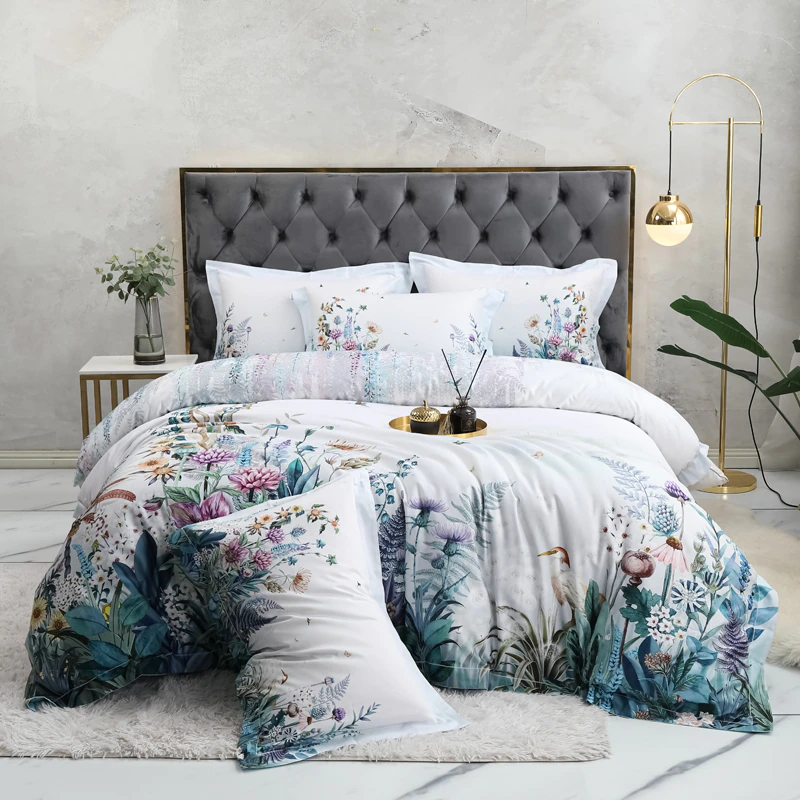 Gianna Light Gray Botanical Ultra Soft Egyptian Cotton Bedding Set