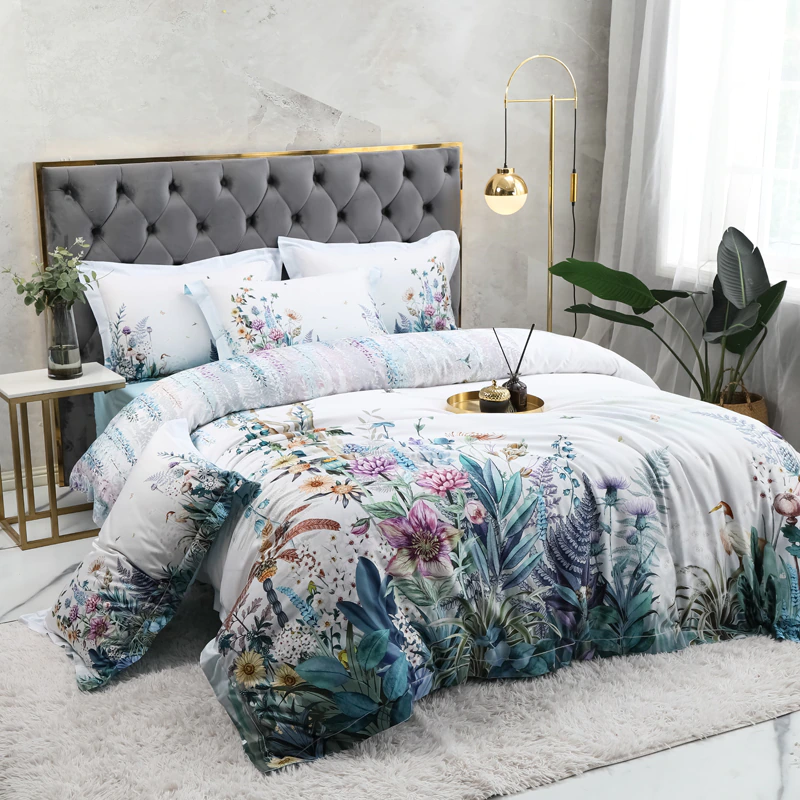 Gianna Light Gray Botanical Ultra Soft Egyptian Cotton Bedding Set