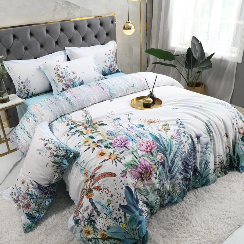 Gianna Light Gray Botanical Ultra Soft Egyptian Cotton Bedding Set